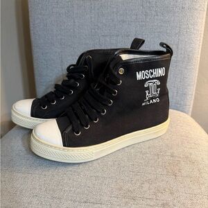 Moschino Black and White High-Top Sneakers